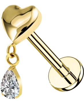 Złoty Labret Serce z Wiszącą Kryształową Kroplą – Tytan G23.jpg